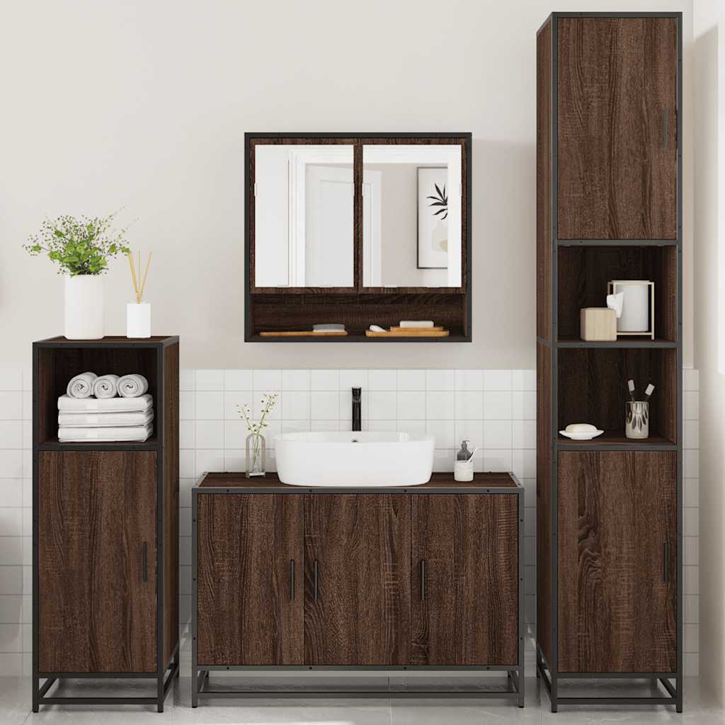 4 Piece Bathroom Furniture Set Brown Oak Engineered Wood