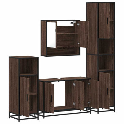 4 Piece Bathroom Furniture Set Brown Oak Engineered Wood