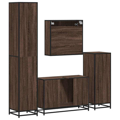 4 Piece Bathroom Furniture Set Brown Oak Engineered Wood