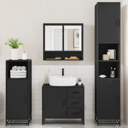 4 Piece Bathroom Furniture Set Black Engineered Wood