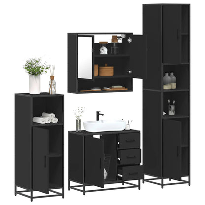 4 Piece Bathroom Furniture Set Black Engineered Wood