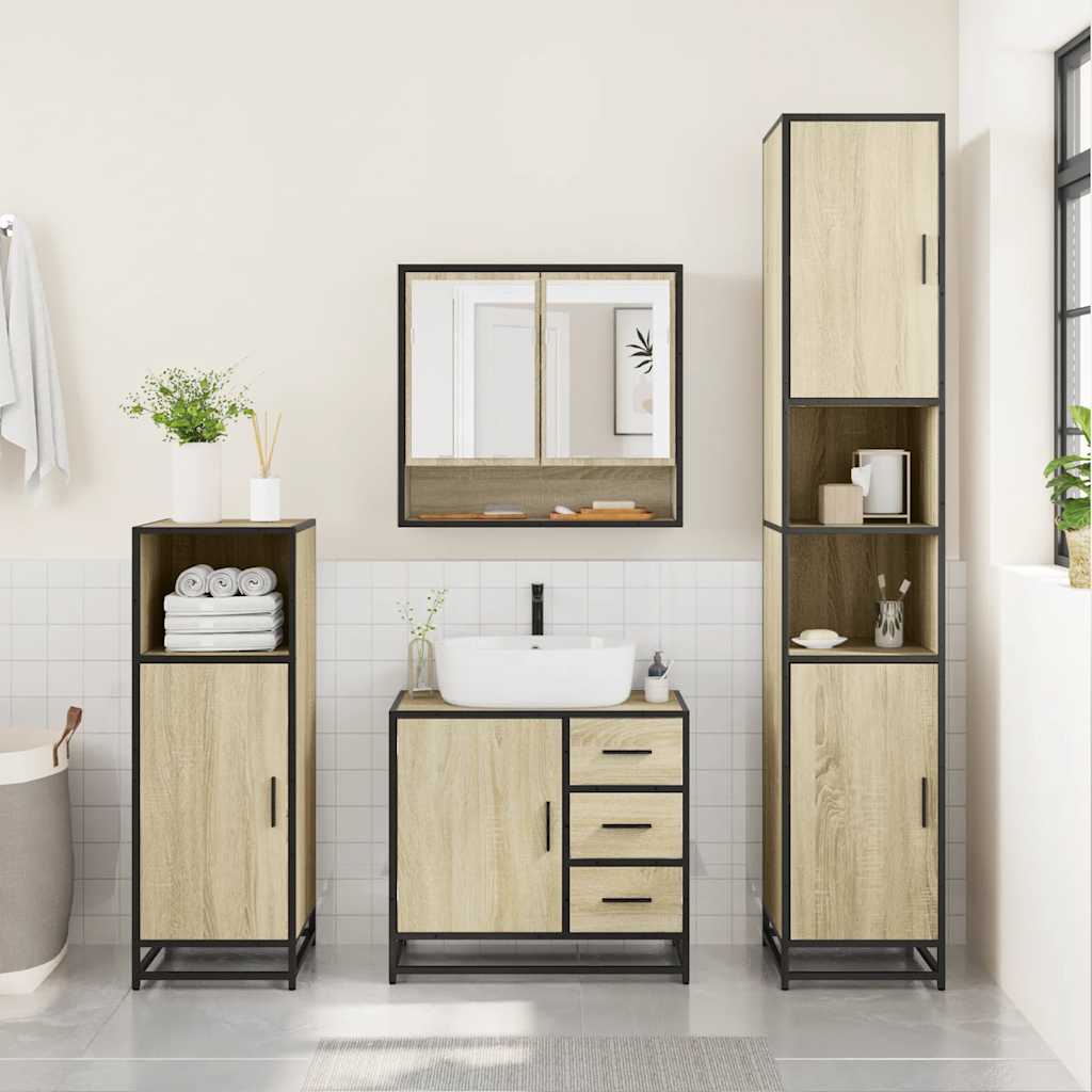 4 Piece Bathroom Furniture Set Sonoma Oak Engineered Wood