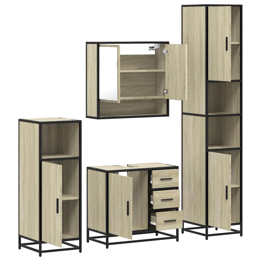 4 Piece Bathroom Furniture Set Sonoma Oak Engineered Wood