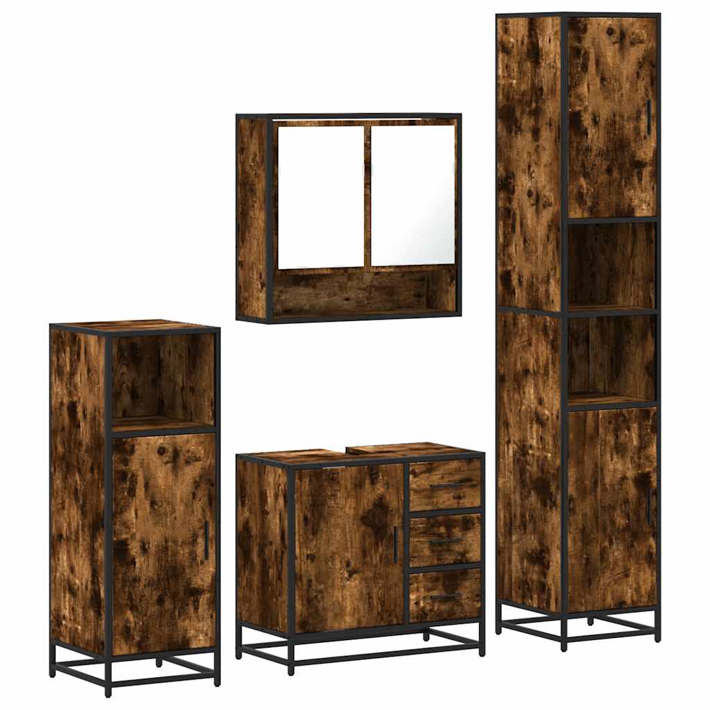 4 Piece Bathroom Furniture Set Smoked Oak Engineered Wood