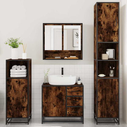 4 Piece Bathroom Furniture Set Smoked Oak Engineered Wood