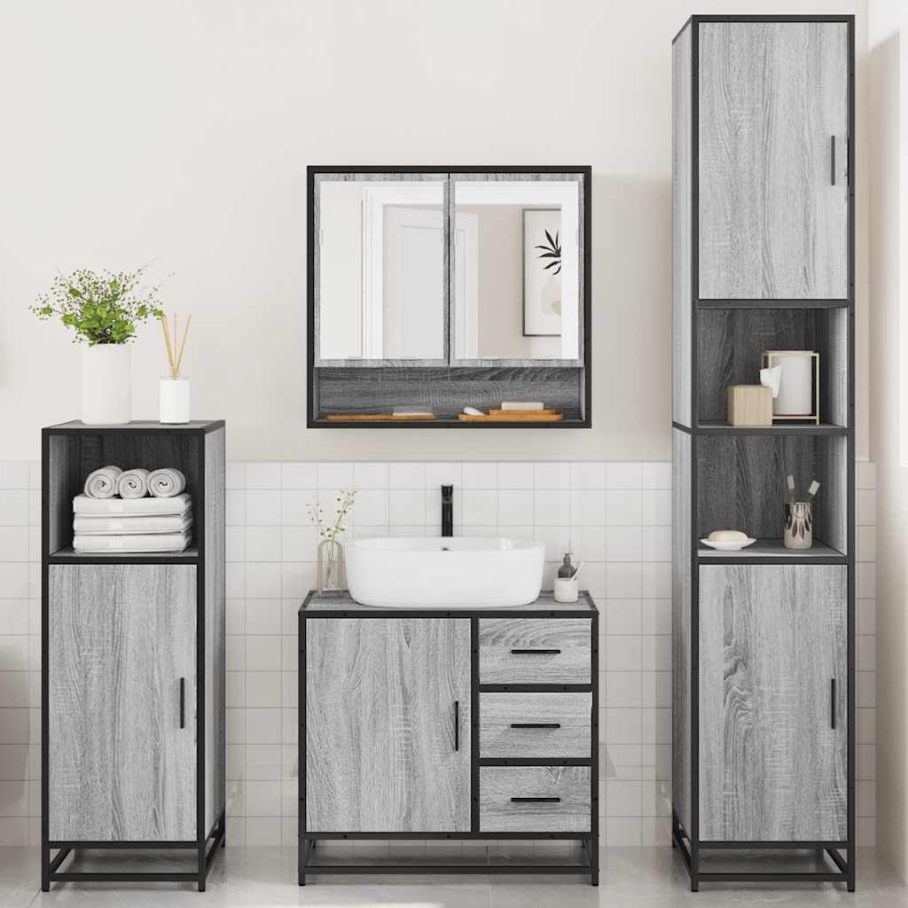 4 Piece Bathroom Furniture Set Grey Sonoma Engineered Wood