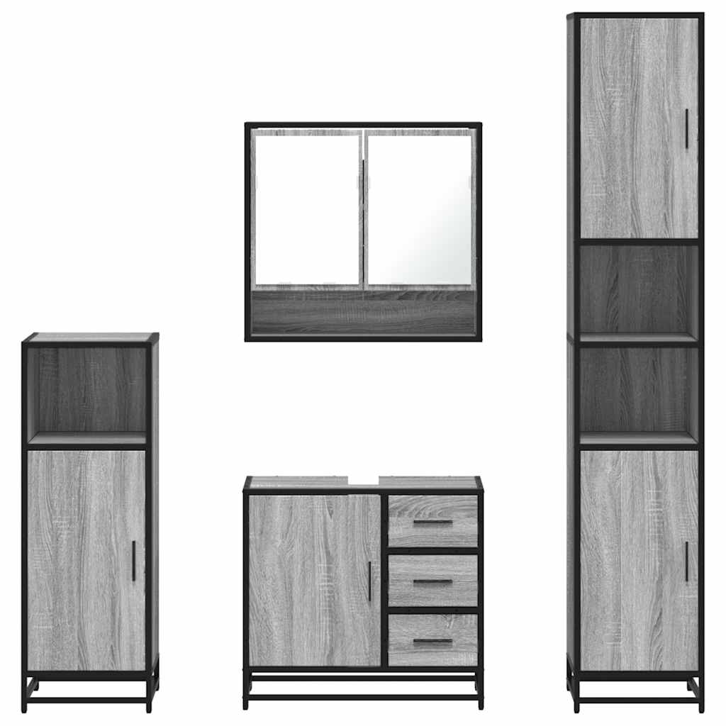 4 Piece Bathroom Furniture Set Grey Sonoma Engineered Wood