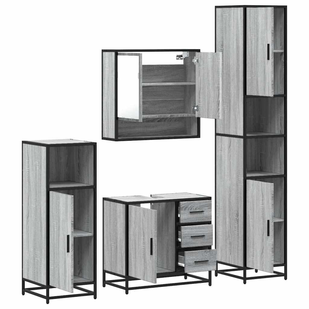 4 Piece Bathroom Furniture Set Grey Sonoma Engineered Wood