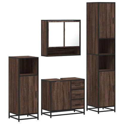 4 Piece Bathroom Furniture Set Brown Oak Engineered Wood