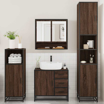 4 Piece Bathroom Furniture Set Brown Oak Engineered Wood