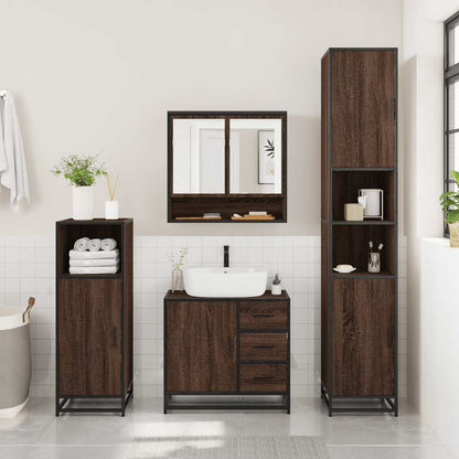 4 Piece Bathroom Furniture Set Brown Oak Engineered Wood