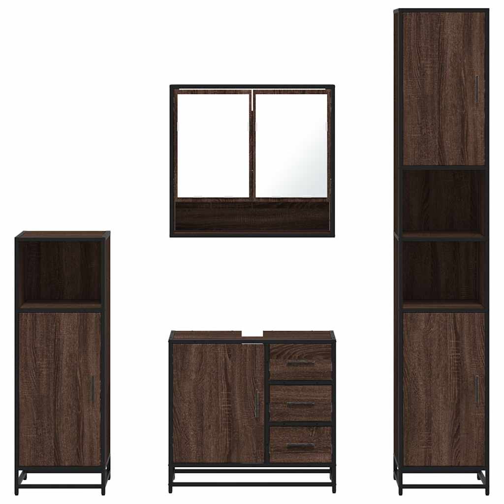 4 Piece Bathroom Furniture Set Brown Oak Engineered Wood