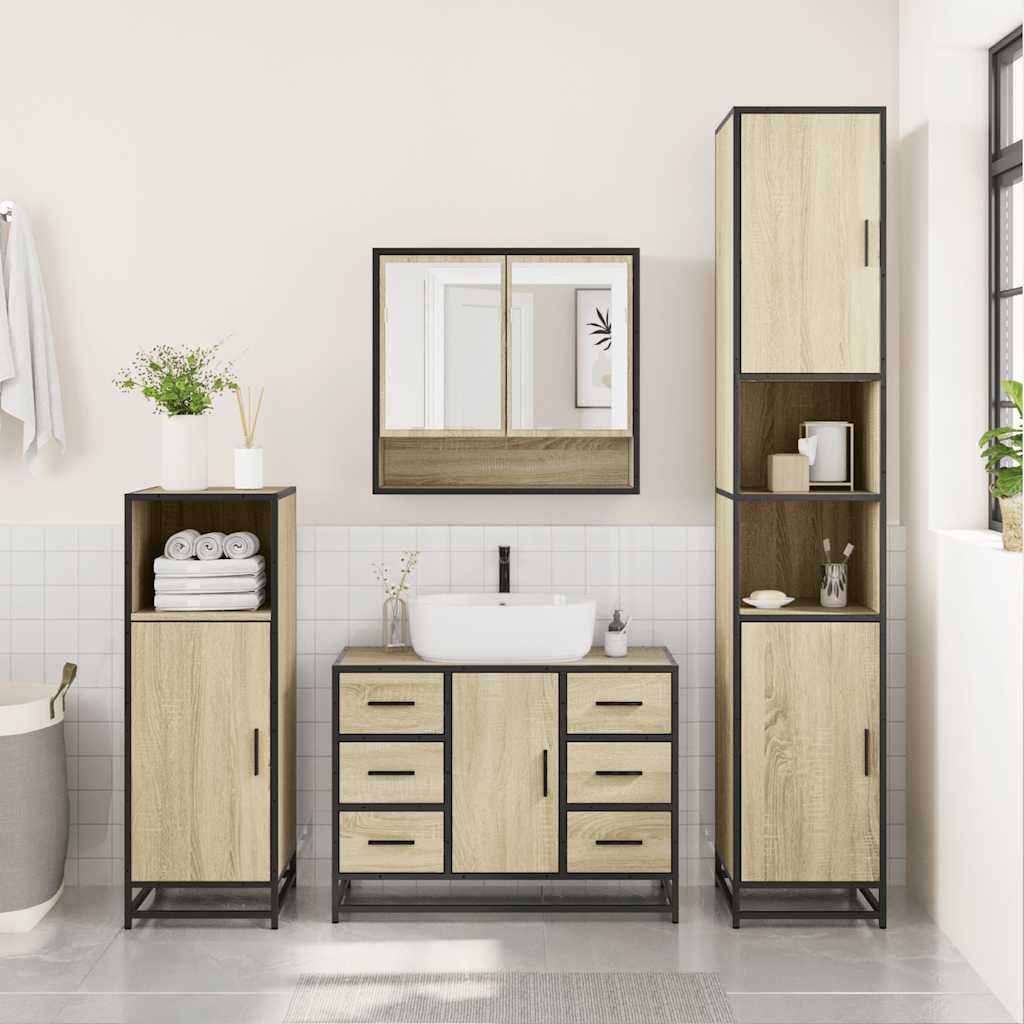 4 Piece Bathroom Furniture Set Sonoma Oak Engineered Wood