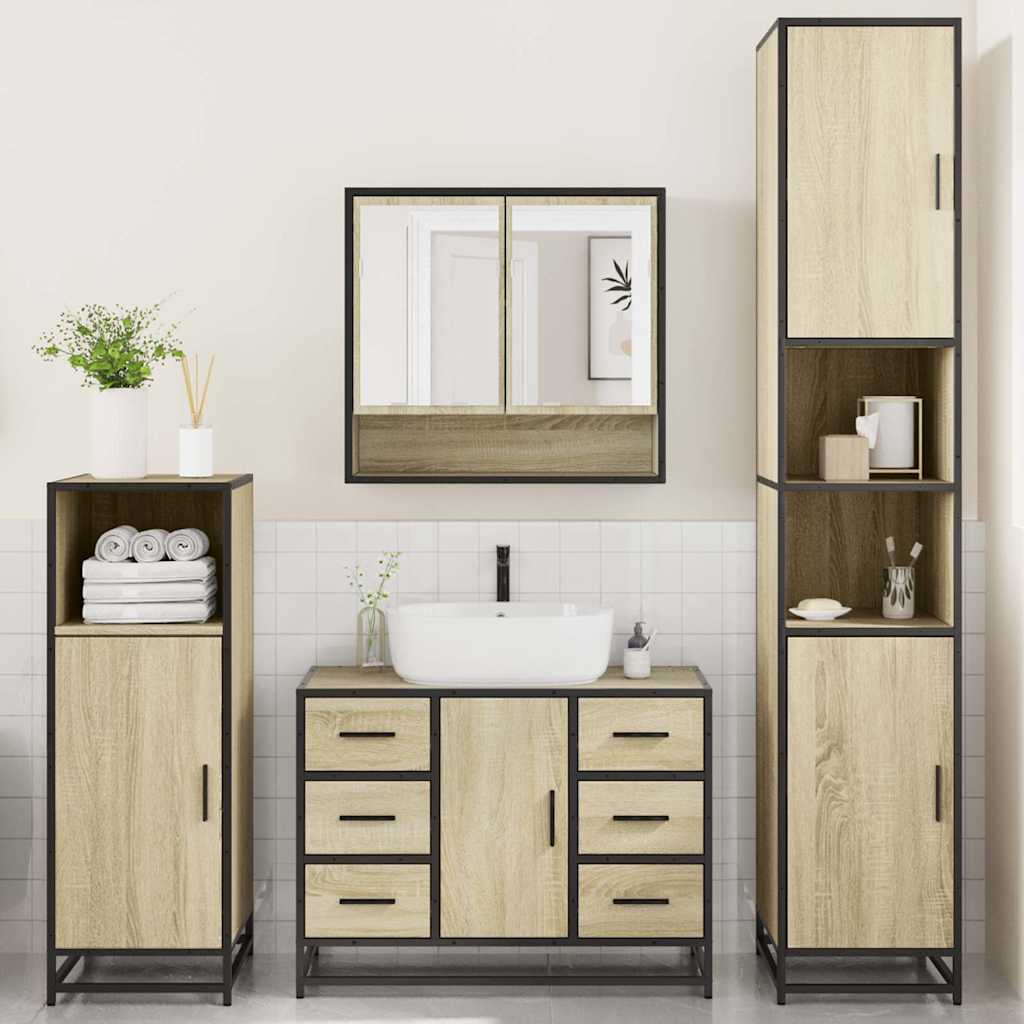 4 Piece Bathroom Furniture Set Sonoma Oak Engineered Wood