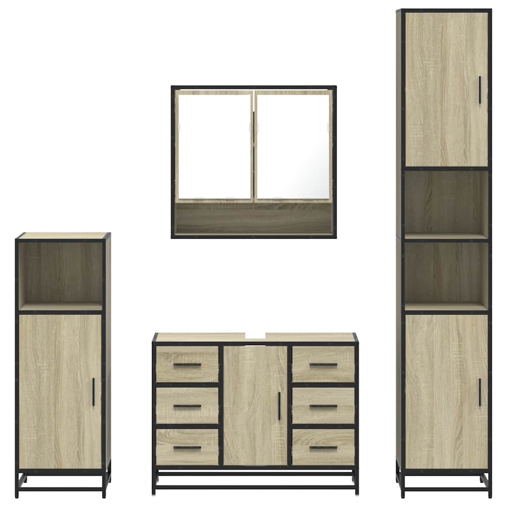 4 Piece Bathroom Furniture Set Sonoma Oak Engineered Wood