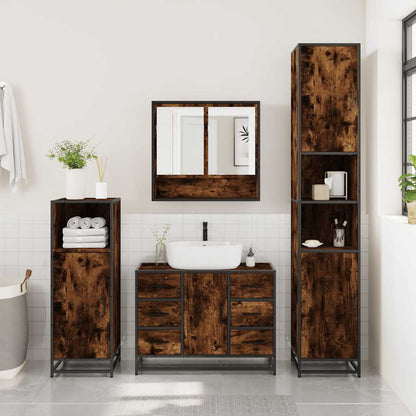 4 Piece Bathroom Furniture Set Smoked Oak Engineered Wood