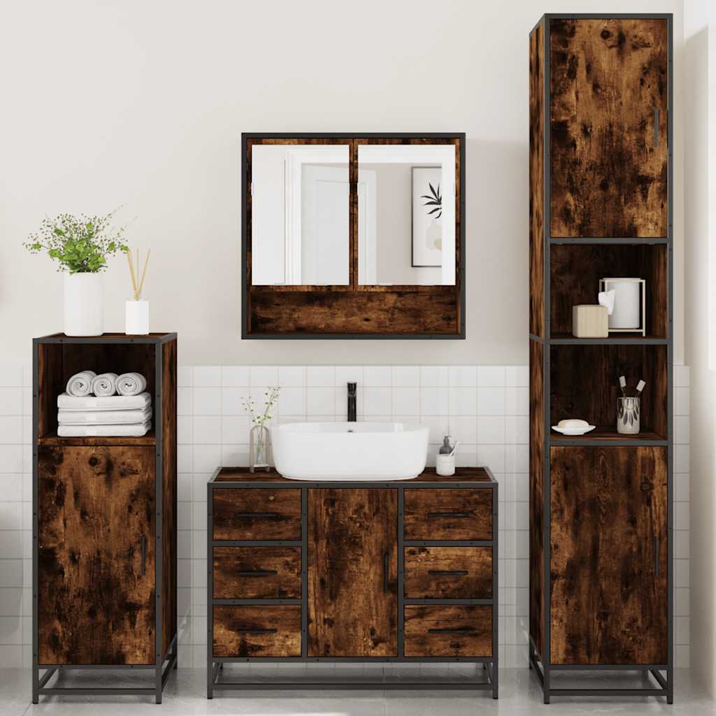 4 Piece Bathroom Furniture Set Smoked Oak Engineered Wood