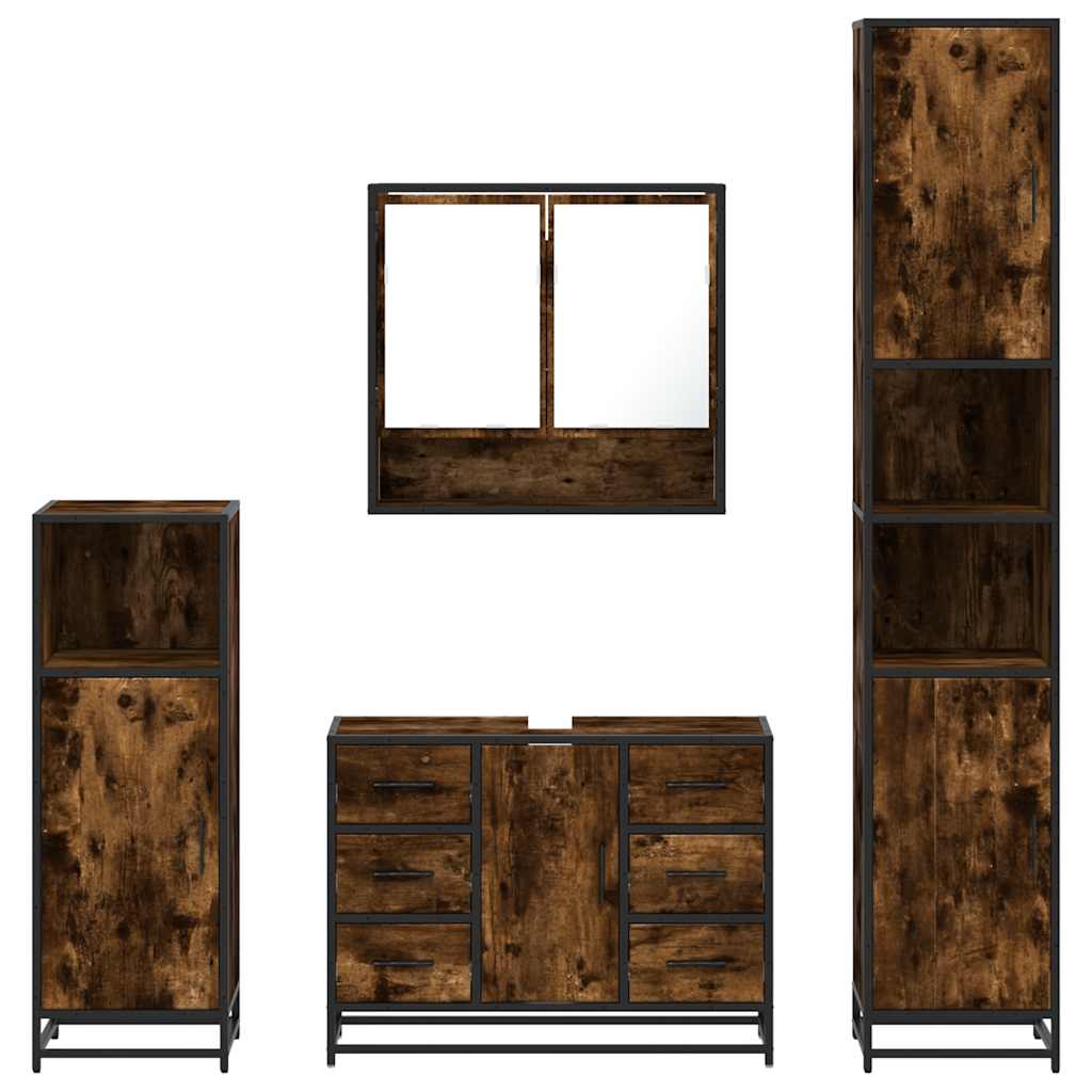 4 Piece Bathroom Furniture Set Smoked Oak Engineered Wood