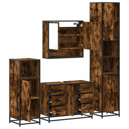 4 Piece Bathroom Furniture Set Smoked Oak Engineered Wood