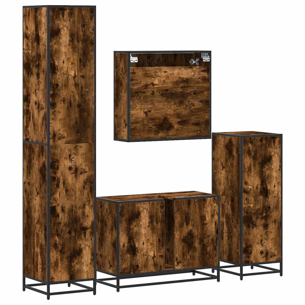 4 Piece Bathroom Furniture Set Smoked Oak Engineered Wood