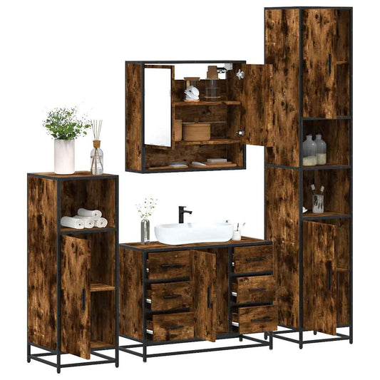 4 Piece Bathroom Furniture Set Smoked Oak Engineered Wood