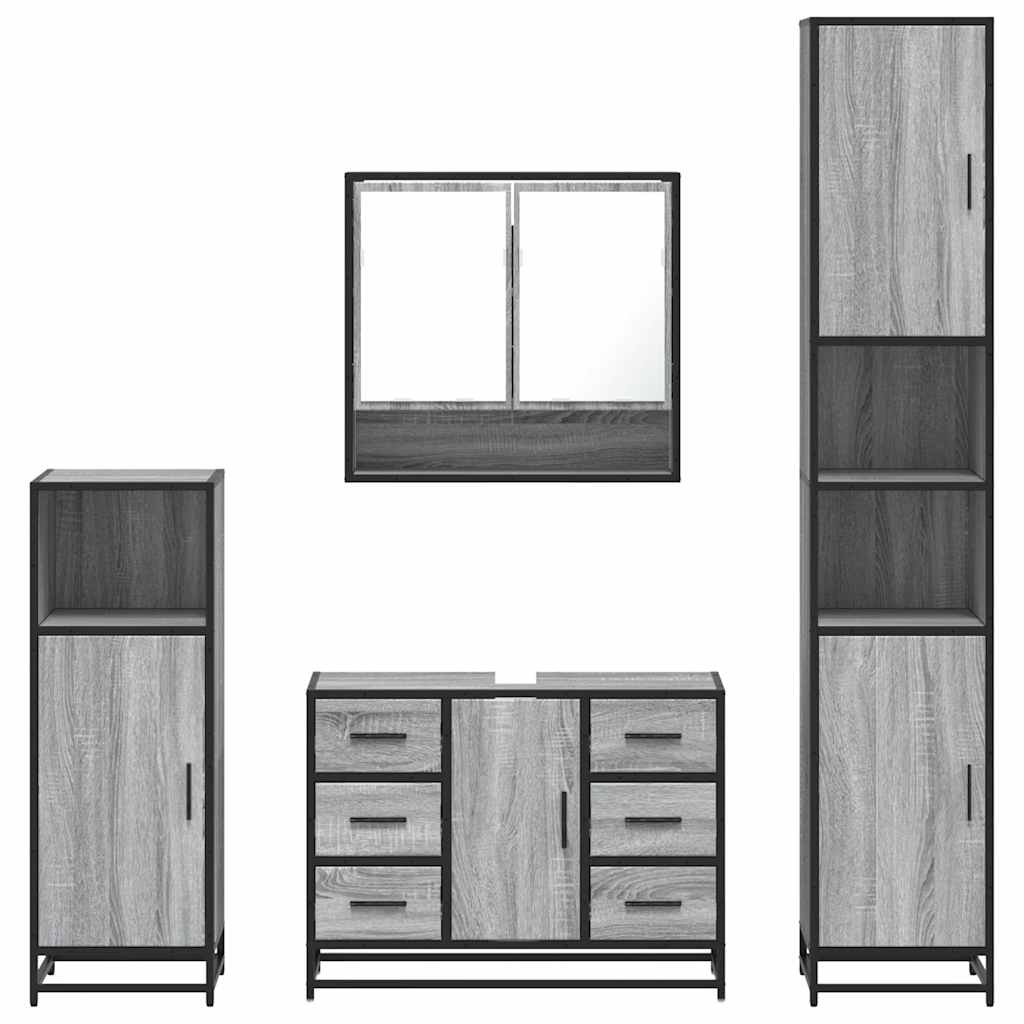 4 Piece Bathroom Furniture Set Grey Sonoma Engineered Wood