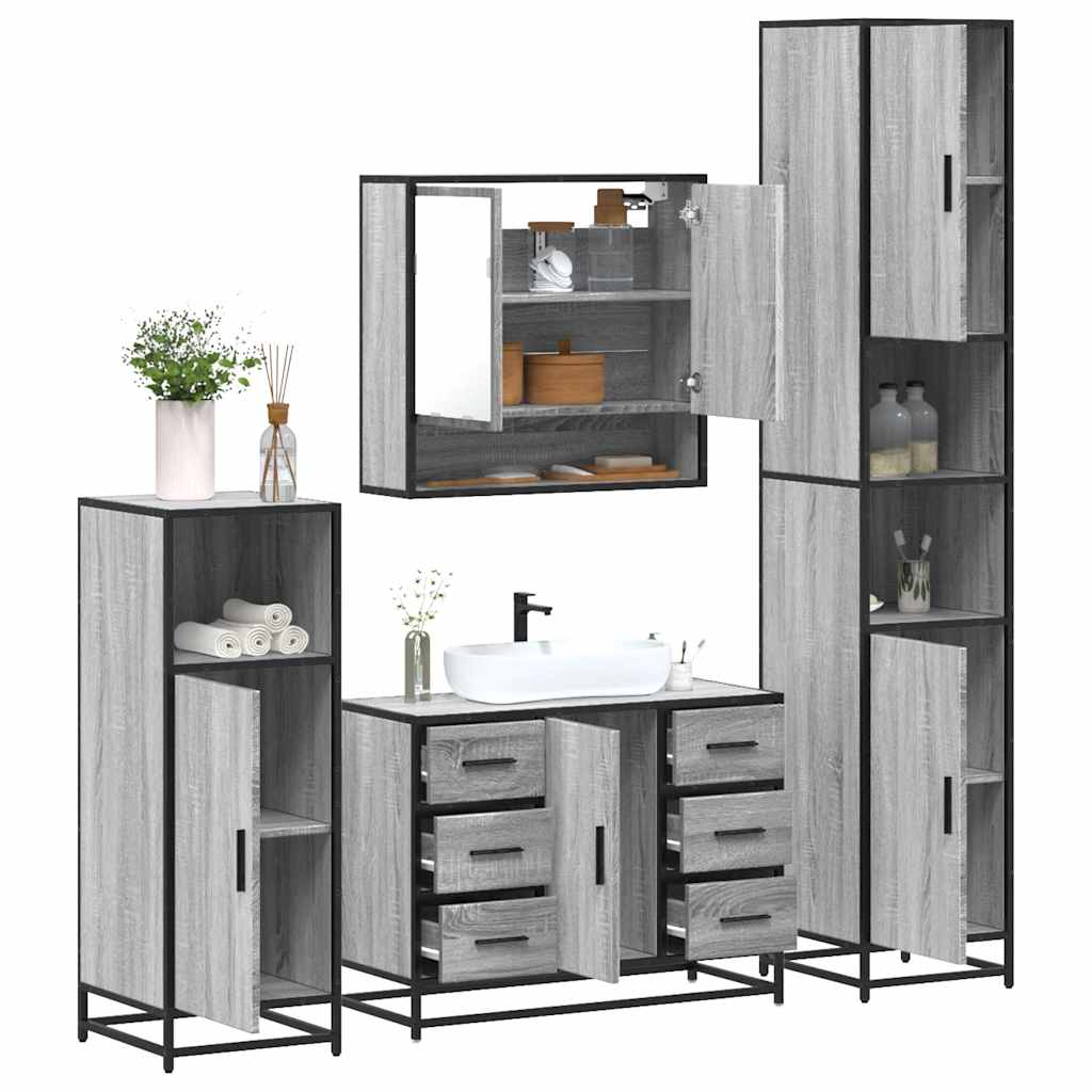 4 Piece Bathroom Furniture Set Grey Sonoma Engineered Wood