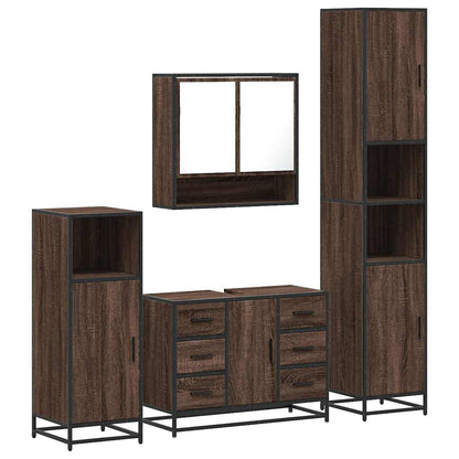 4 Piece Bathroom Furniture Set Brown Oak Engineered Wood