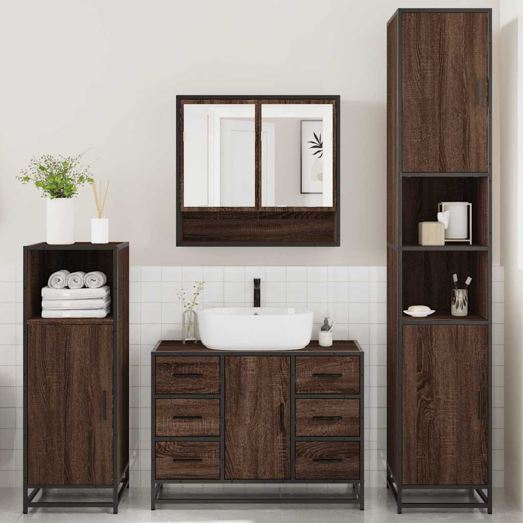 4 Piece Bathroom Furniture Set Brown Oak Engineered Wood