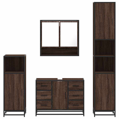 4 Piece Bathroom Furniture Set Brown Oak Engineered Wood