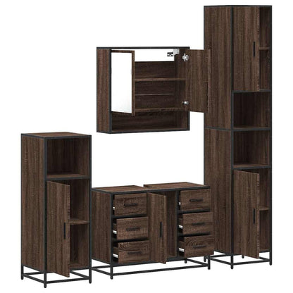 4 Piece Bathroom Furniture Set Brown Oak Engineered Wood