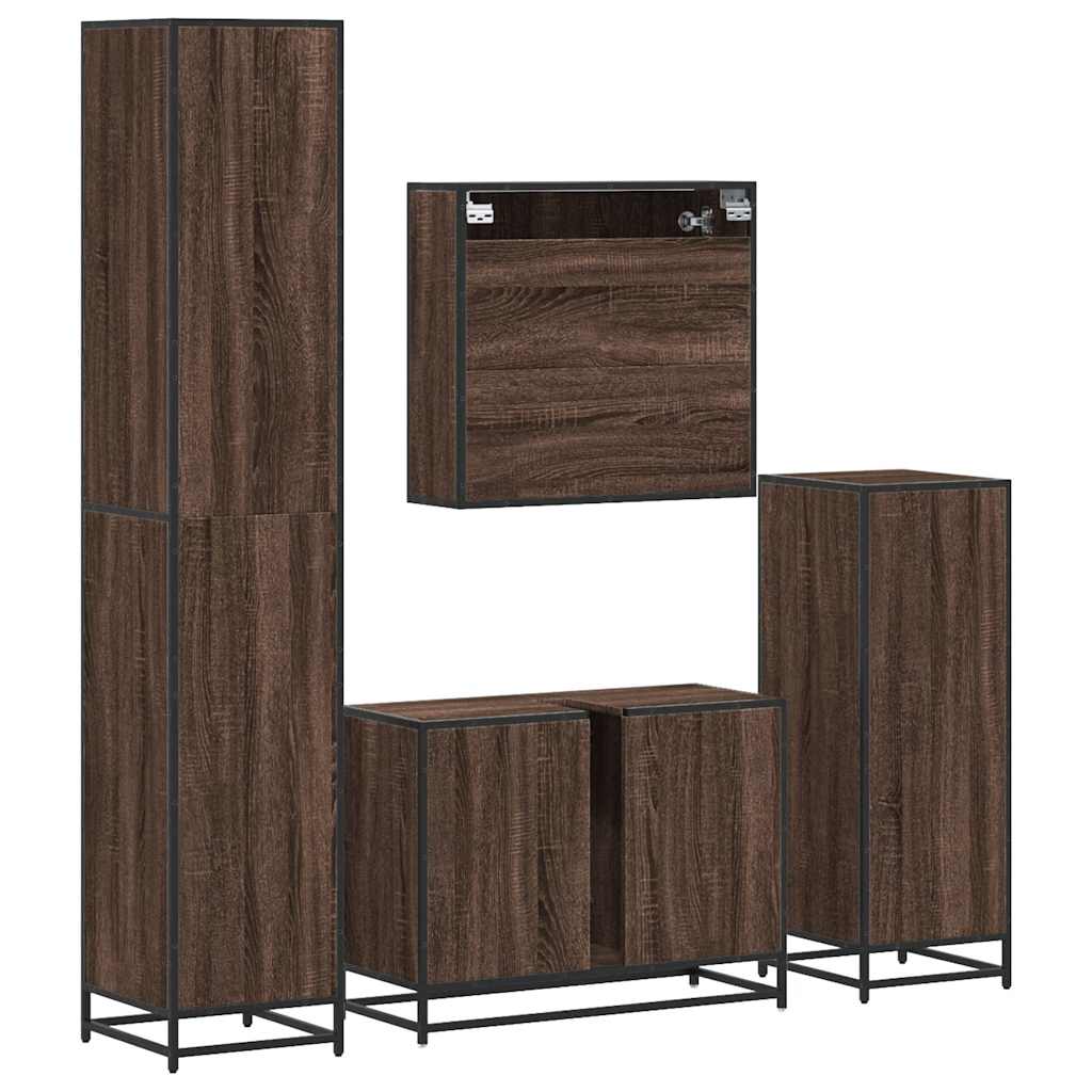 4 Piece Bathroom Furniture Set Brown Oak Engineered Wood