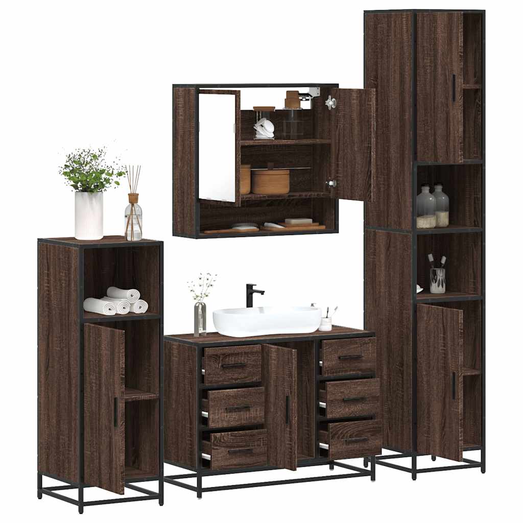 4 Piece Bathroom Furniture Set Brown Oak Engineered Wood