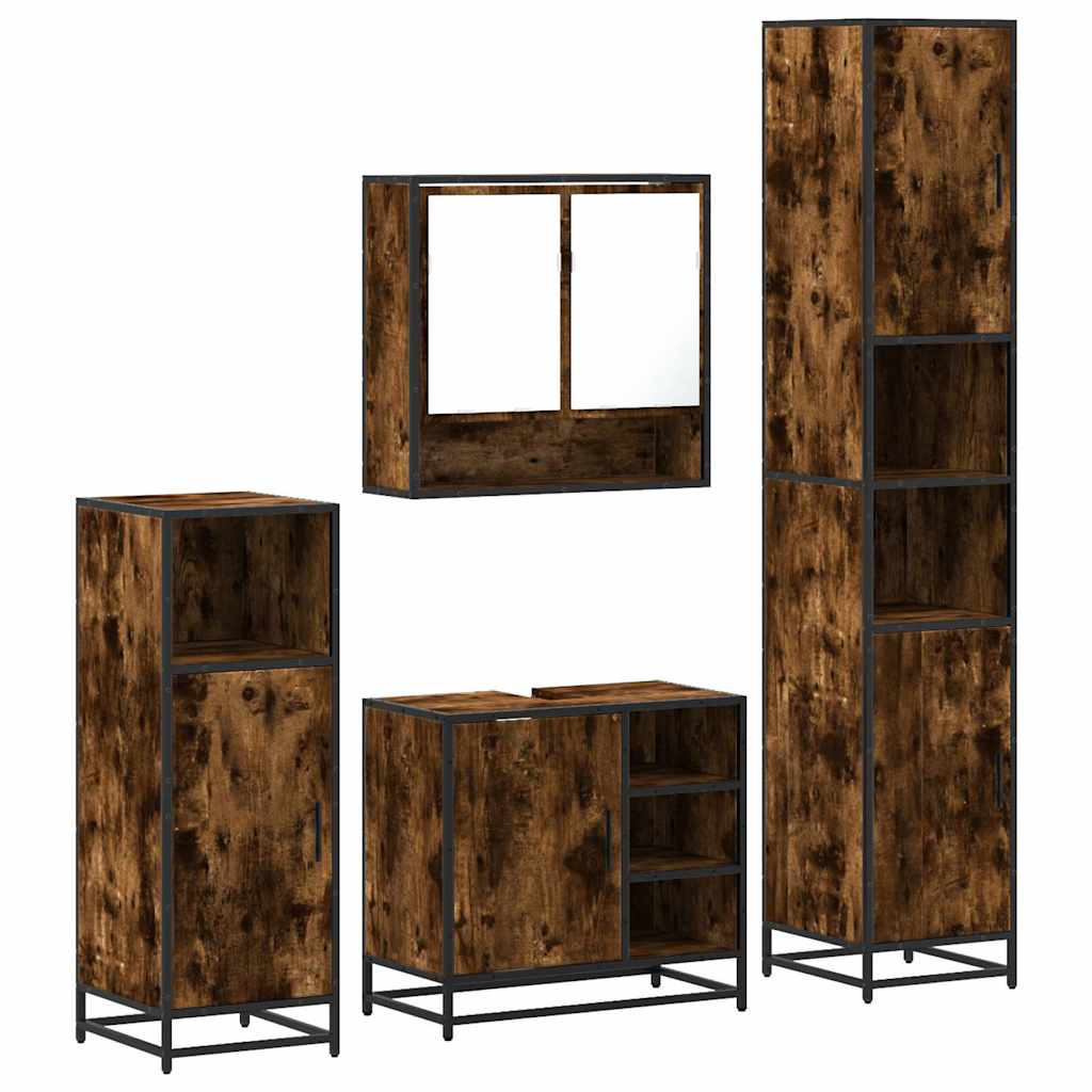 4 Piece Bathroom Furniture Set Smoked Oak Engineered Wood