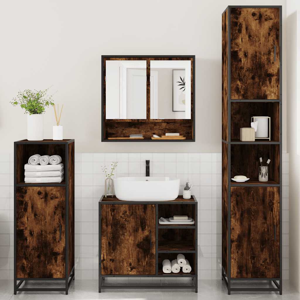 4 Piece Bathroom Furniture Set Smoked Oak Engineered Wood