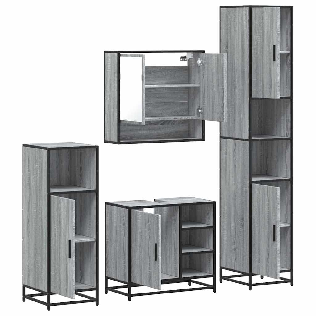 4 Piece Bathroom Furniture Set Grey Sonoma Engineered Wood