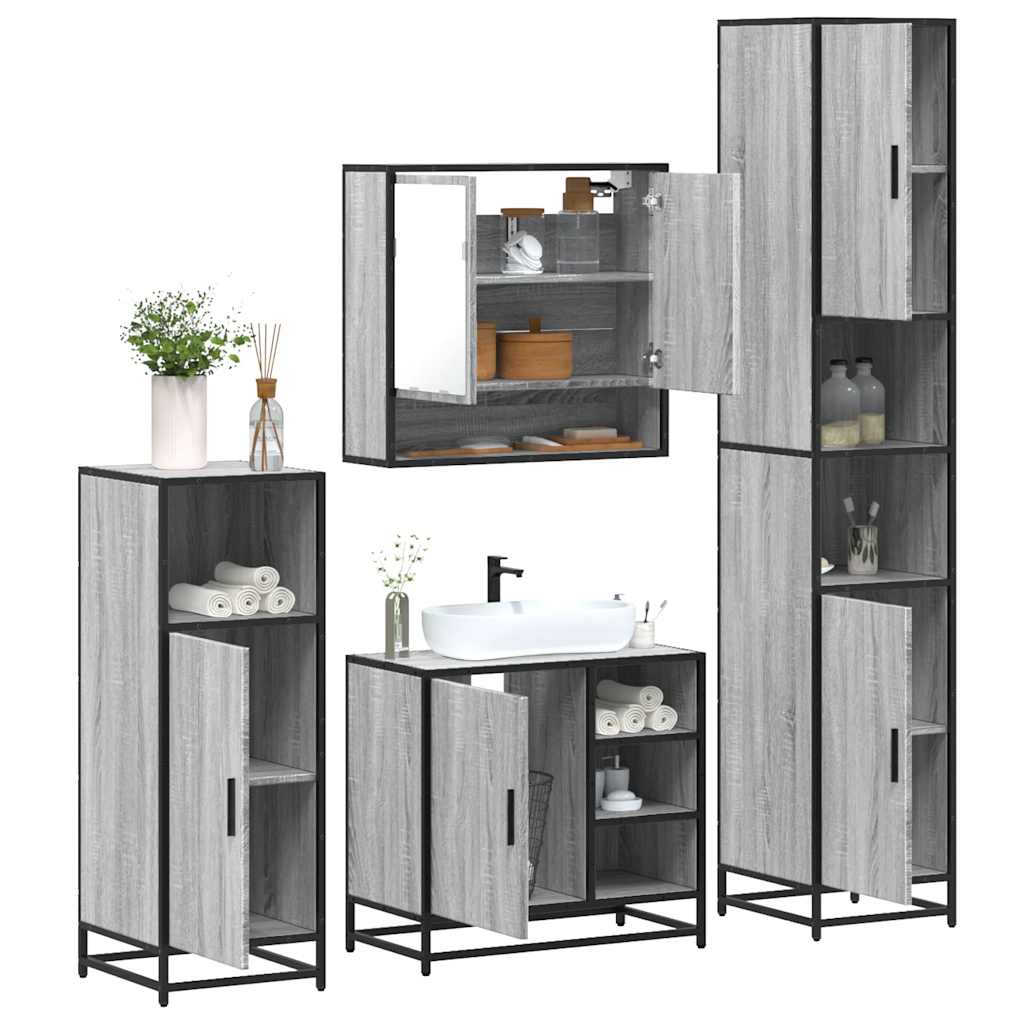 4 Piece Bathroom Furniture Set Grey Sonoma Engineered Wood