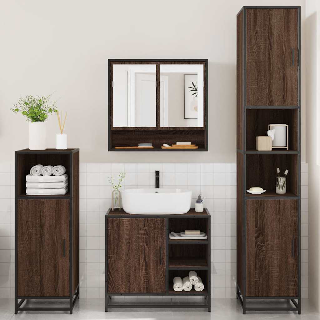 4 Piece Bathroom Furniture Set Brown Oak Engineered Wood