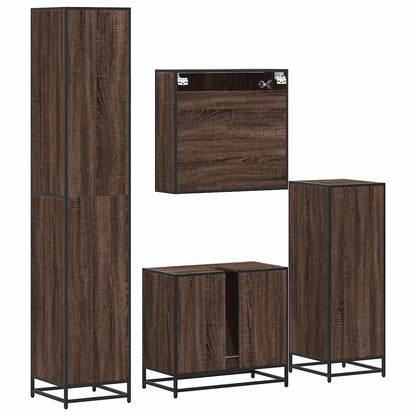 4 Piece Bathroom Furniture Set Brown Oak Engineered Wood