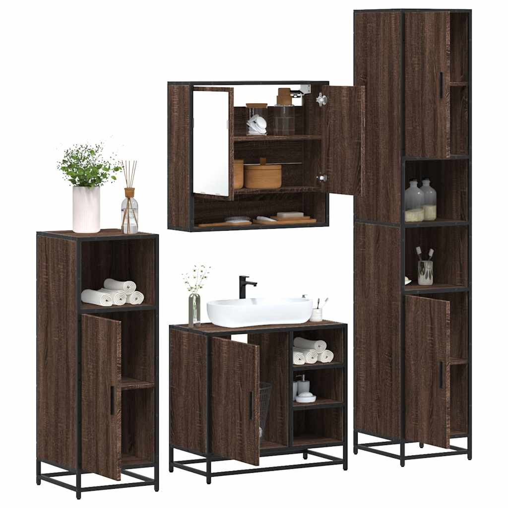 4 Piece Bathroom Furniture Set Brown Oak Engineered Wood