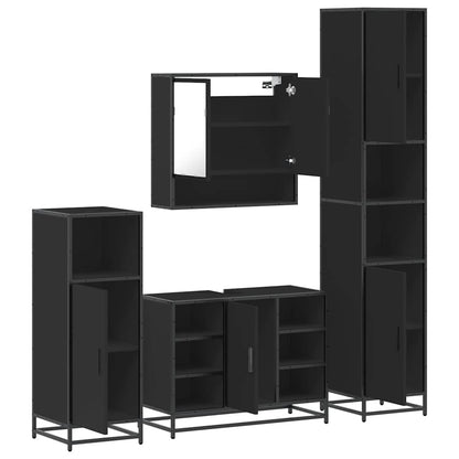 4 Piece Bathroom Furniture Set Black Engineered Wood