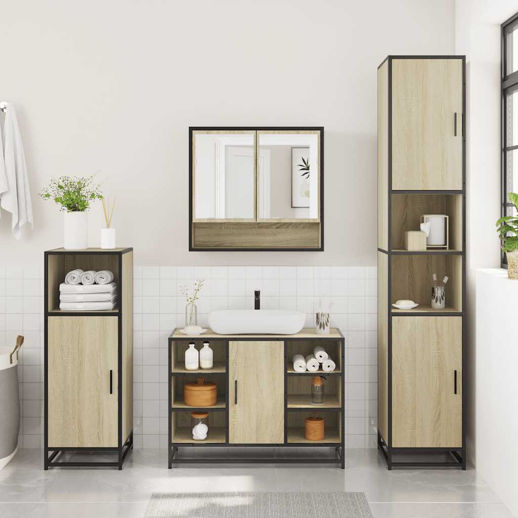 4 Piece Bathroom Furniture Set Sonoma Oak Engineered Wood