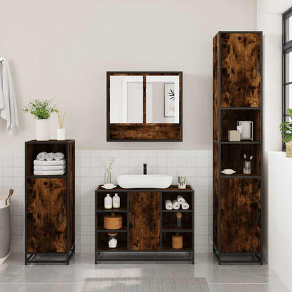 4 Piece Bathroom Furniture Set Smoked Oak Engineered Wood