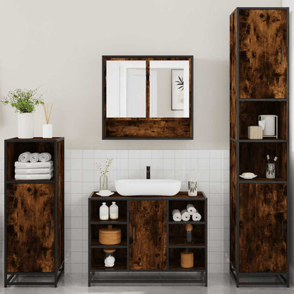 4 Piece Bathroom Furniture Set Smoked Oak Engineered Wood