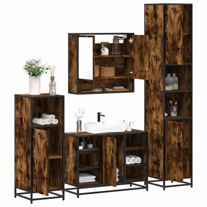 4 Piece Bathroom Furniture Set Smoked Oak Engineered Wood