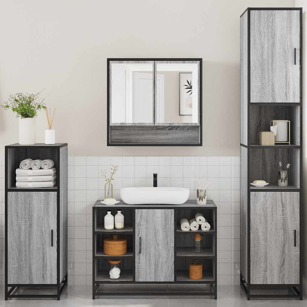 4 Piece Bathroom Furniture Set Grey Sonoma Engineered Wood