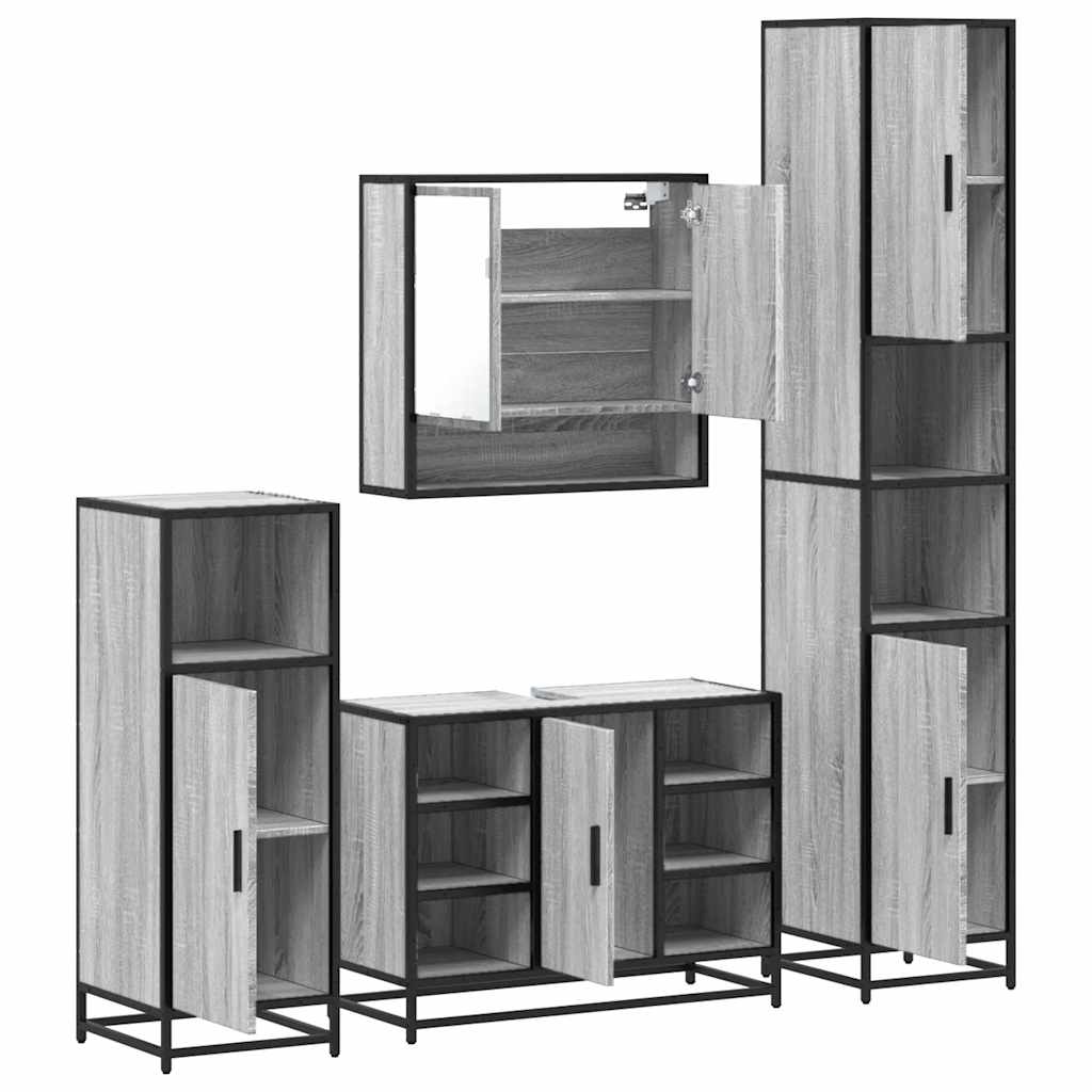 4 Piece Bathroom Furniture Set Grey Sonoma Engineered Wood