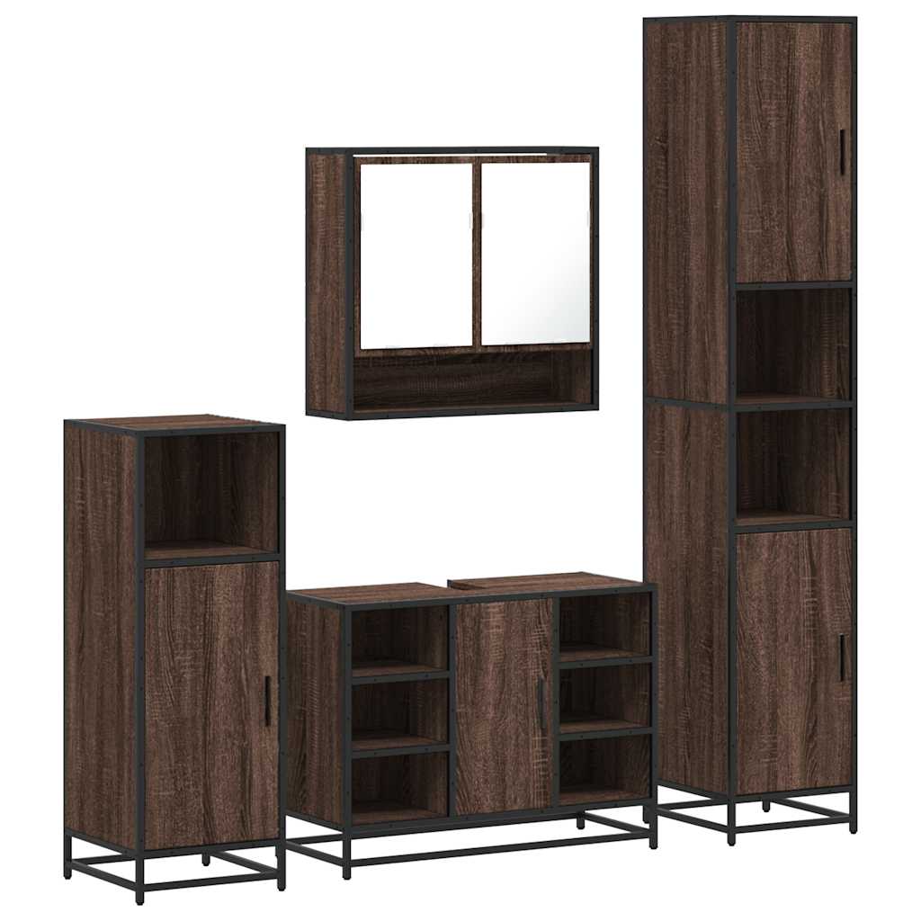 4 Piece Bathroom Furniture Set Brown Oak Engineered Wood