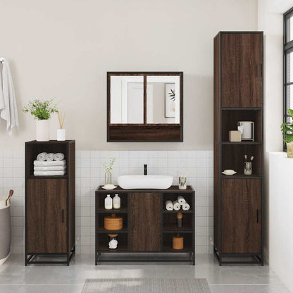 4 Piece Bathroom Furniture Set Brown Oak Engineered Wood