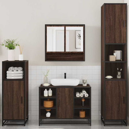 4 Piece Bathroom Furniture Set Brown Oak Engineered Wood